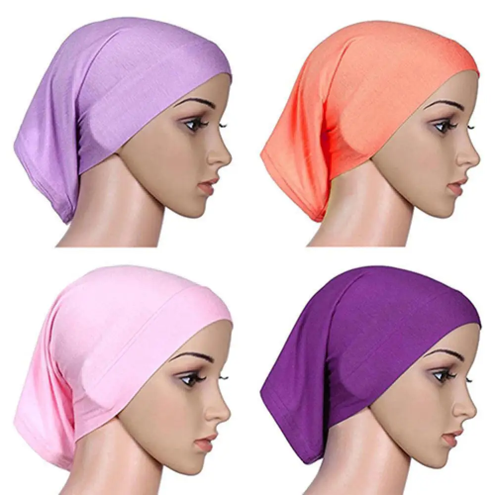 

Women Solid Color Cotton Caps Elastic Breathable Headwrap Under Scarf Shawl Hat