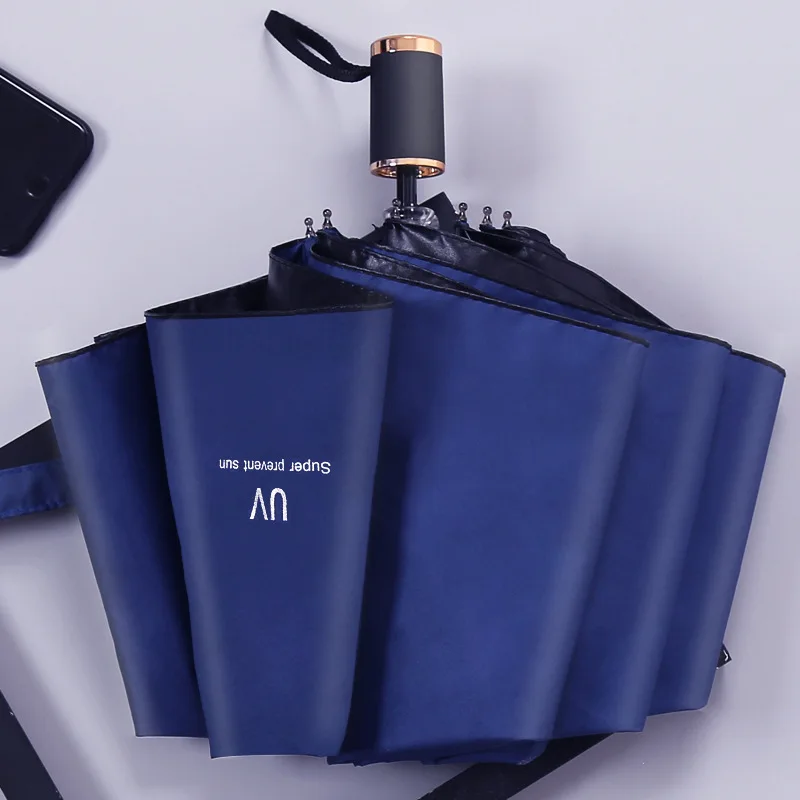 Зонт все в одном Складывающийся 3 раза утолщенный солнцезащитный с черным