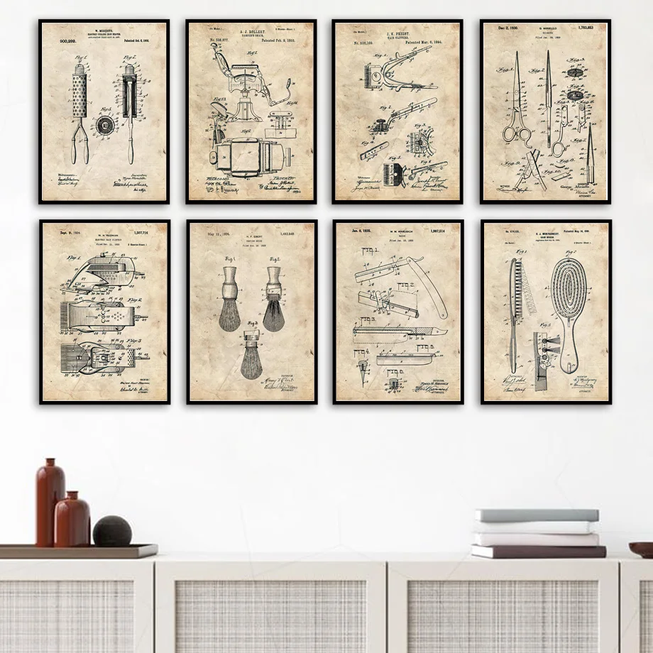 

Barber Shop Blueprint Hair Salon Wall Art Canvas Painting Nordic Posters And Prints Bathroom Wall Pictures For Living Room Decor