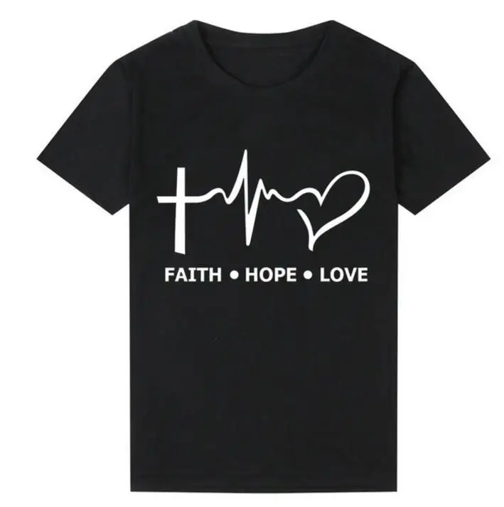 Женская футболка с надписью Faith Hope Love летняя хлопковая коротким рукавом Jesus Believe