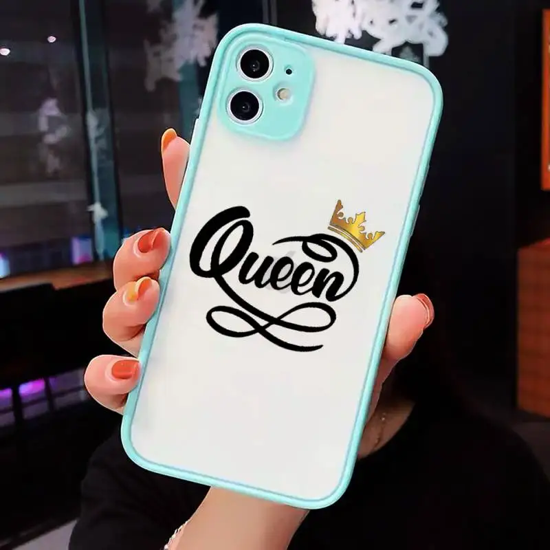 

Crown Letter King Queen Phone Case Matte Transparent for iPhone 7 8 11 12 s mini pro X XS XR MAX Plus cover funda