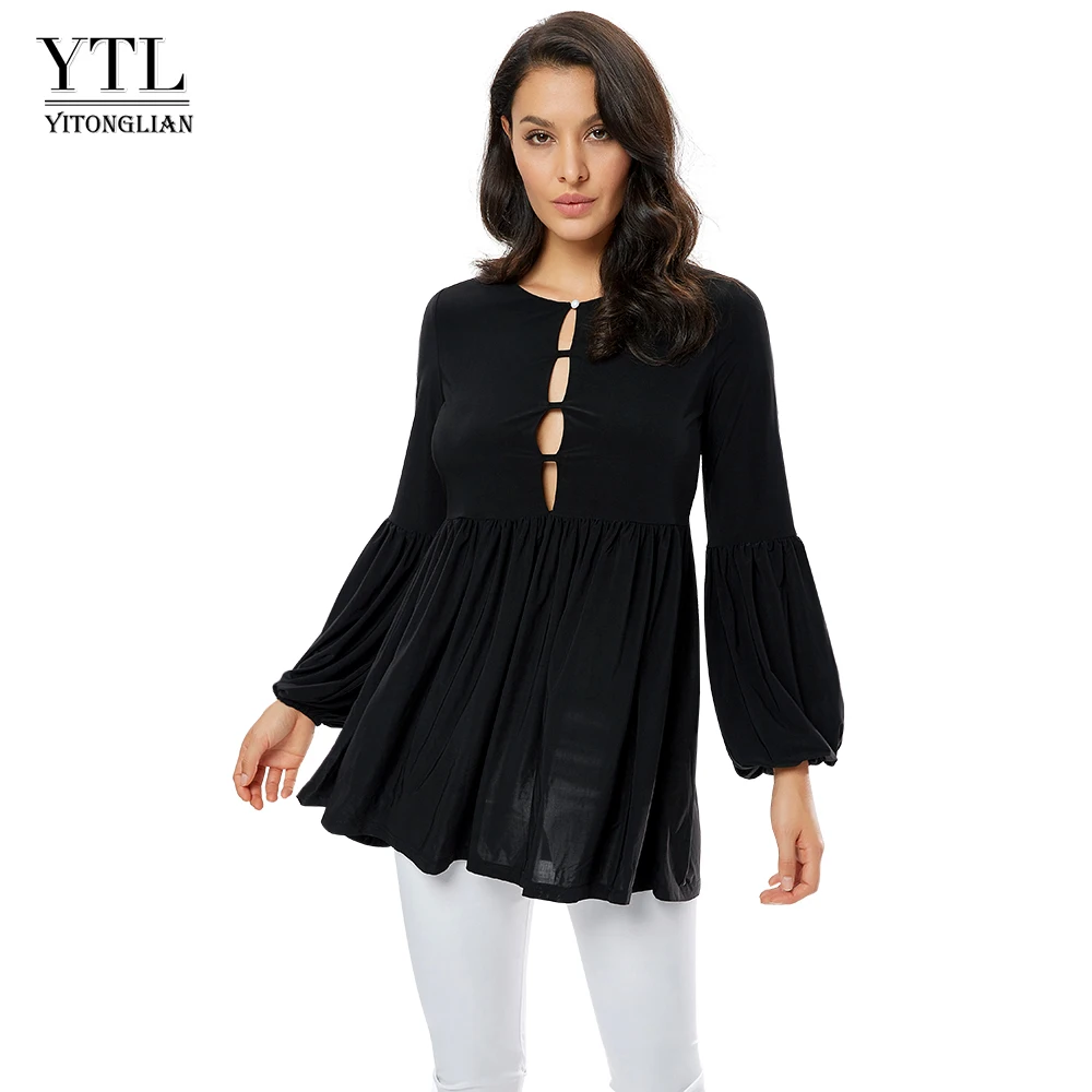 YTL Для женщин пикантные открытые топы с пышными рукавами Клубная одежда Черный