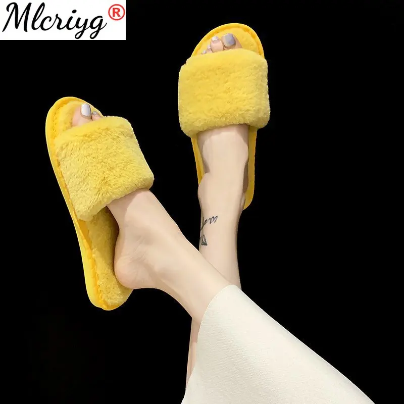 

100% Natural Sheepskin Winter Warm Fur Slippers Women Home Shoes Indoor Slipper 2021 Luxury Wool Slippers Woman Casual Slippers