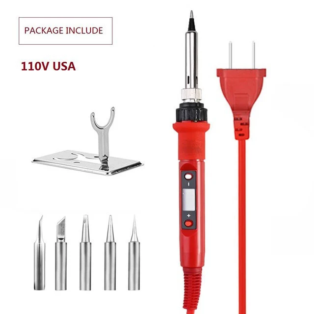 red USA-set 1 220 В 80 Вт ЖК Электрический паяльник 110 В Регулируемая температура паяльник паяльная станция аксессуары от 180 до 480 по Цельсию - Цвет: red USA-set 1