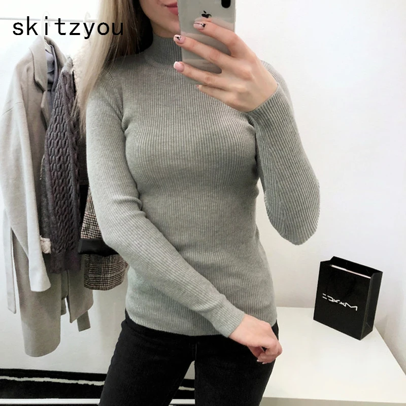 Женский вязаный свитер skitzyou черный облегающий с длинным рукавом пуловер на осень