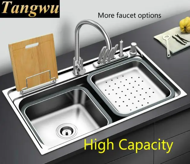 Бесплатная доставка Роскошная большая кухонная раковина с одним желобом высокое