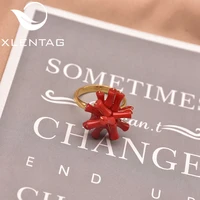 xlentag 925 silver bamboo open ring natural coral women fashion decoration ladies fashion boutique jewelry various sizes gr0277