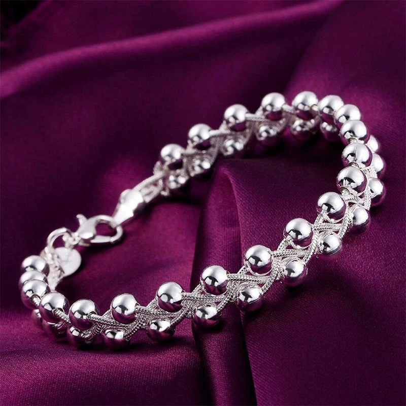 

Silver Simple Ethnic Style Smooth Round Bead Woven Bracelet Ladies Temperament Beaded Retro Fashion Bracelet Jewelry