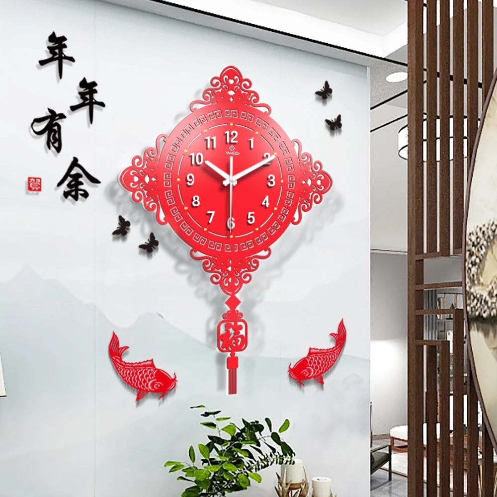 Новый китайский Стиль настенные часы для гостиной креативные ультра тихий арт