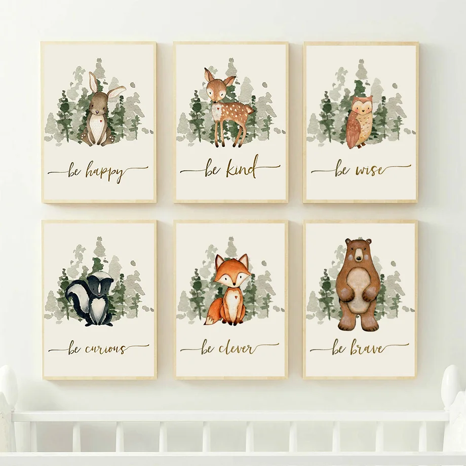 

Cute Fox Deer Rabbit Owl Squirrel Bear Nursery Wall Art Canvas Painting Nordic Posters And Prints Wall Pictures Kids Room Decor