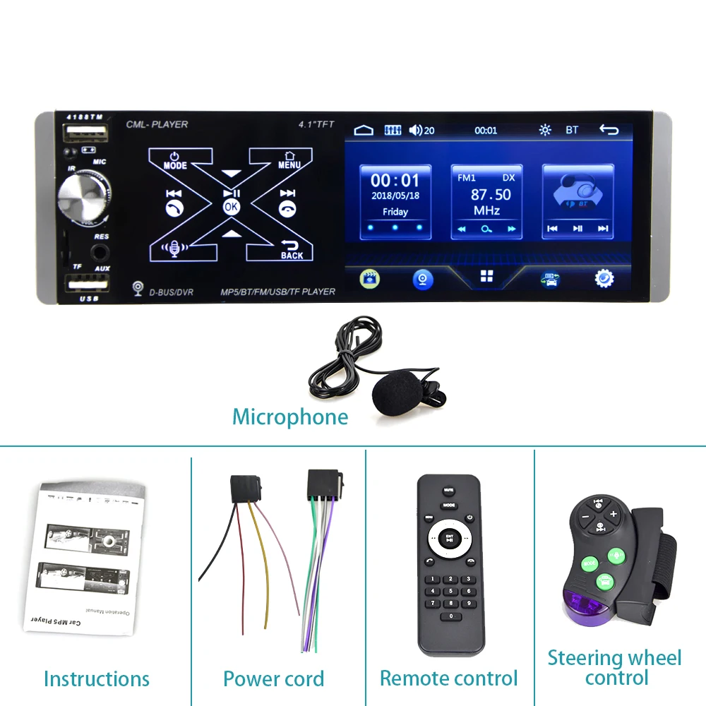 

Camecho 1 Din Car Radio Bluetooth FM AM RDS Car Stereo AI Voice Autoradio For Universal Support MIC MP5 Car Player Rear Camera