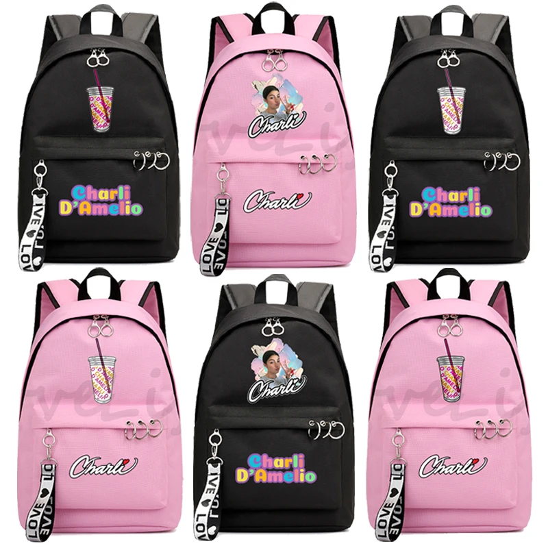 

Charli DAmelio Backpack Printed Milk Tea Cup Rucksack School Backpack For Girls Female Bags teens back to School Bag Mochila