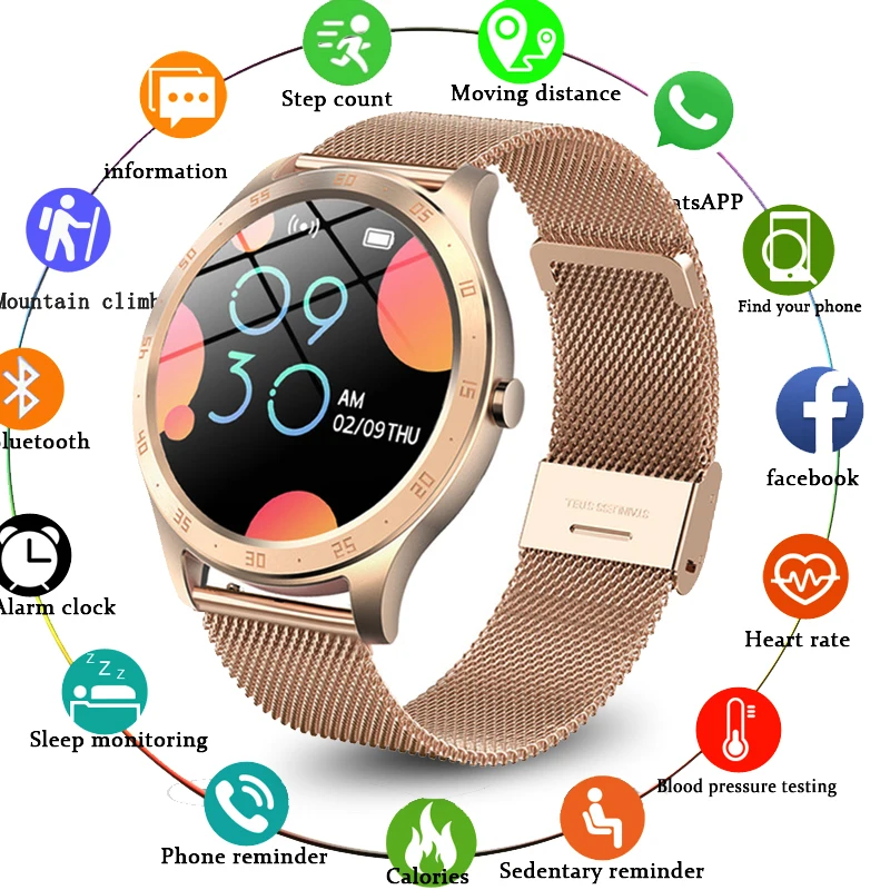 

LIGE Fashion Ladies Smart Watch Blood Pressure Heart Rate Monitoring News Push IP67 Waterproof Smart Watch Women for Android iOS
