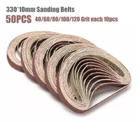 50pcs 10x330mm sanding belt 40 60 80 100 120 grits abrasive belt sanding band sandpaper grinder sander grinding polishing tool