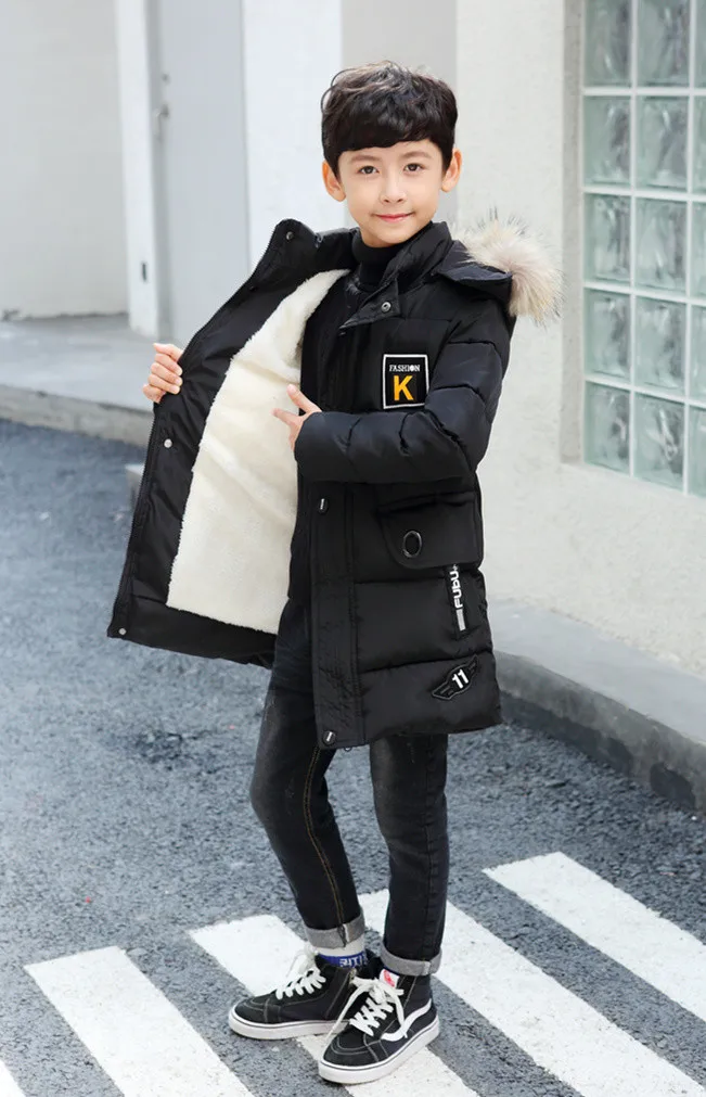 Детская одежда 2020 зимнее пальто для мальчиков длинное утепленное на 4-15 лет
