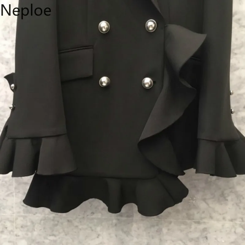 Женский двубортный блейзер с оборками на талии Neploe однотонный тонкой талией