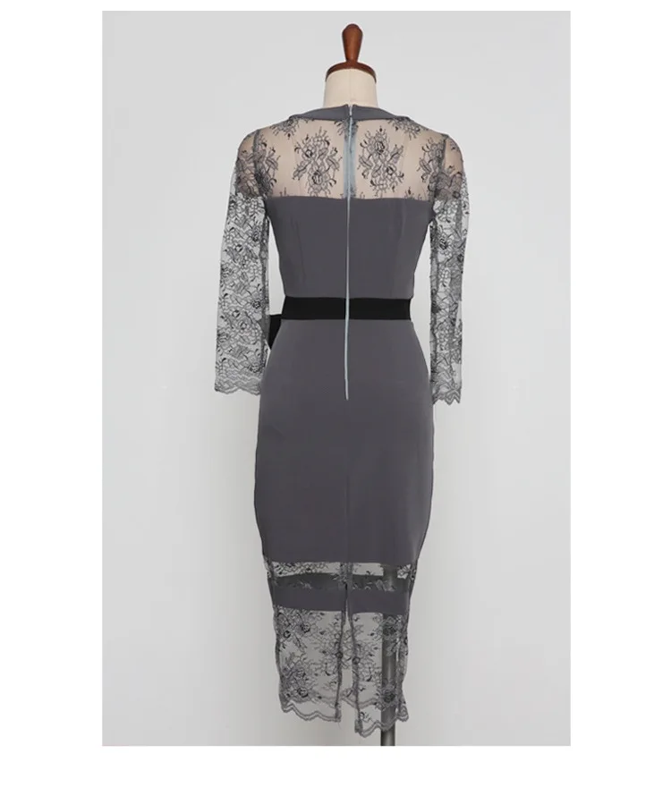 

Women 2020 Summer Autumn Lace Chiffon Dress Lady Sexy O Neck 3/4 Sleeve Office Elegant Dress Fashion Party Dresses Vestido