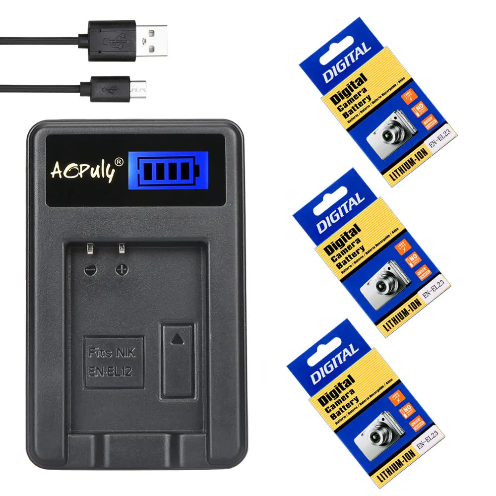 LCD and 3 En-EL23 EN-EL23 EN EL23 батарея для камеры lcd USB зарядное устройство для камеры Nikon COOLPIX P600 B700 S810c P900 P610 - Цвет: LCD and 3 En-EL23