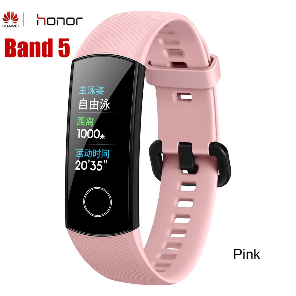 band 5 Pink Смарт-браслет huawei Honor Band 5 Amoled цветной 0,9" сенсорный экран для плавания осанка обнаружения пульса трекер сна оснастка - Цвет: band 5 Pink