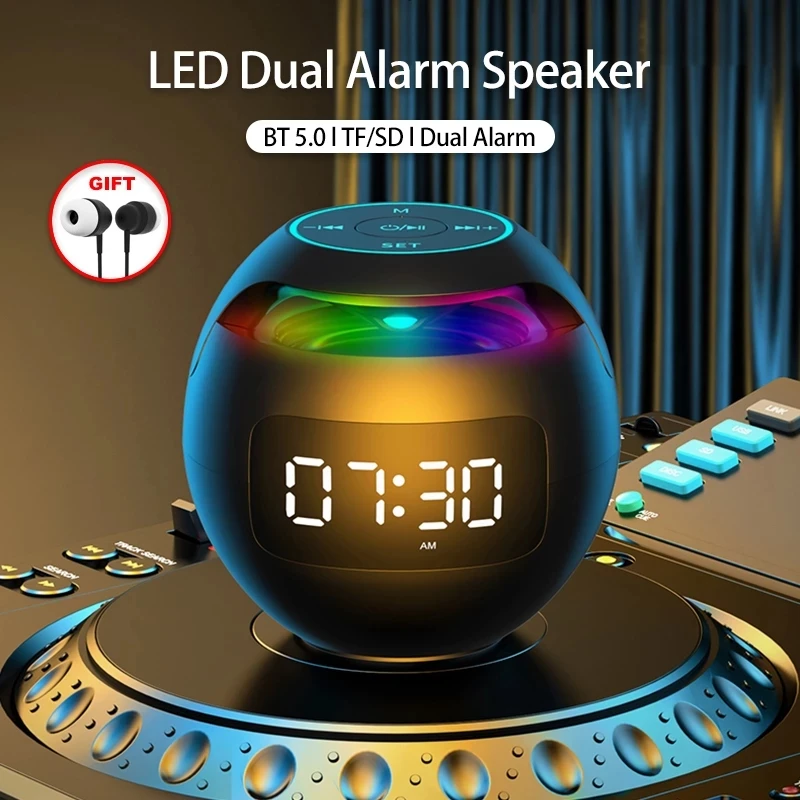 

Mini Bluetooth Speaker Portable with LED Light FM Radio Speakers Alarm Clock Timer Altavoces Music Boombox Caixa De Som Portatil