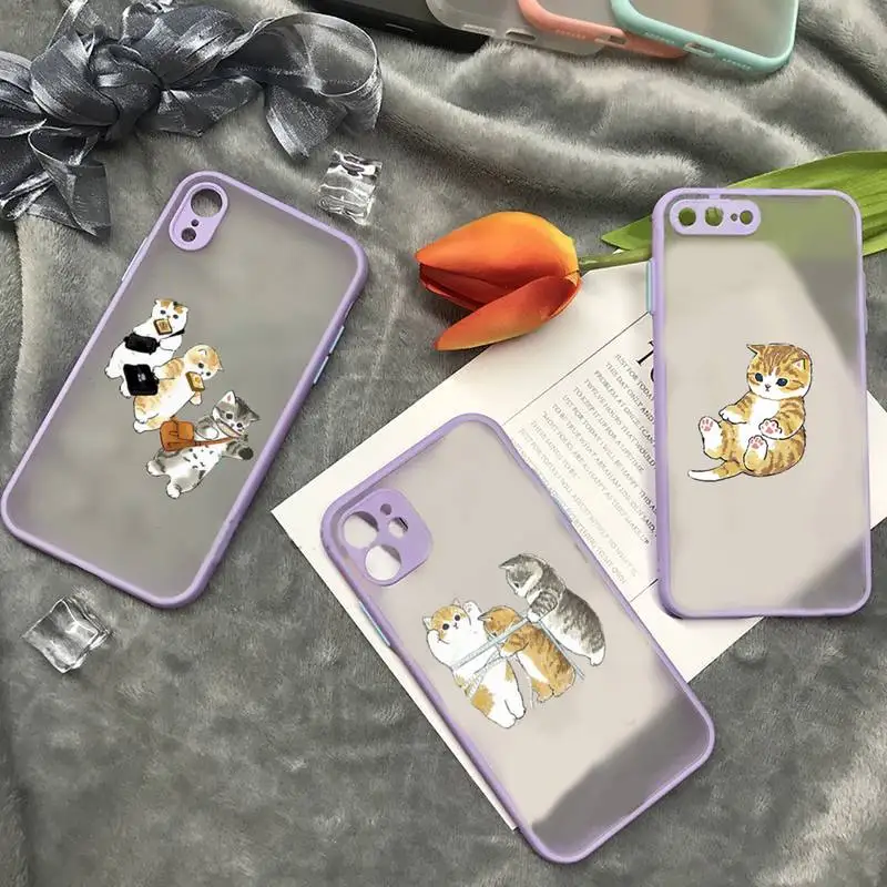

cat cute funny Cartoon Phone Case matte transparent For iphone 7 8 11 12 13 plus mini x xs xr pro max cover