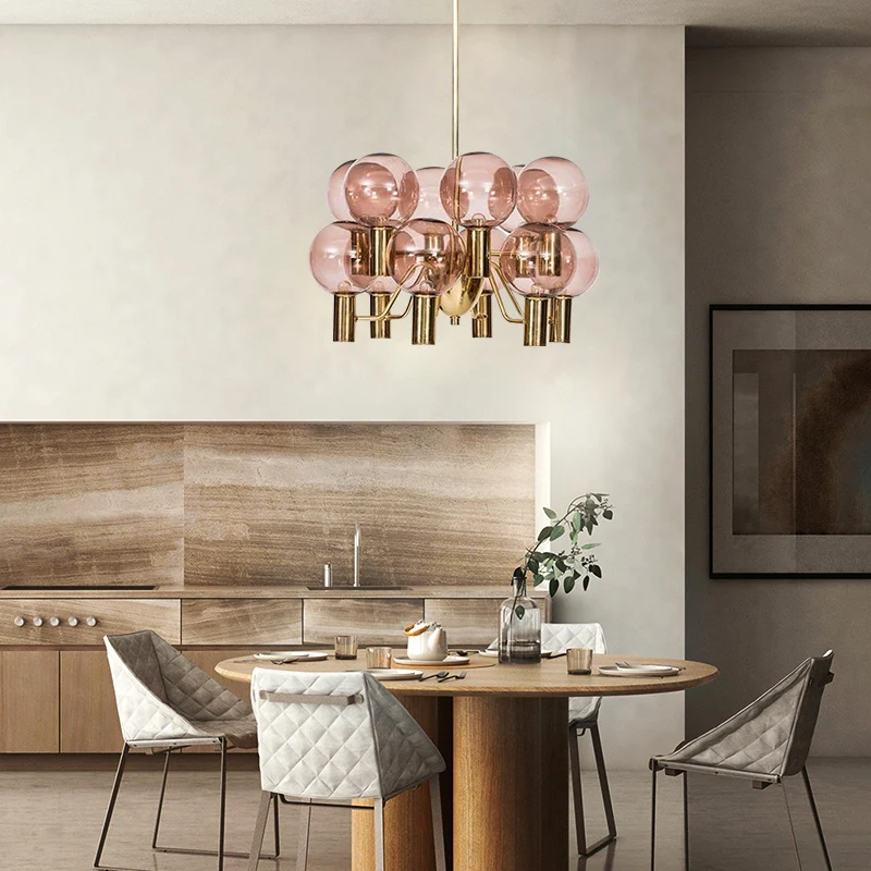

Nordic LED Glass Lustre Chandeliers Modern Restaurant Hanging Ceiling Lamps Pink Light Luxury Living Room Chandelier Lighting