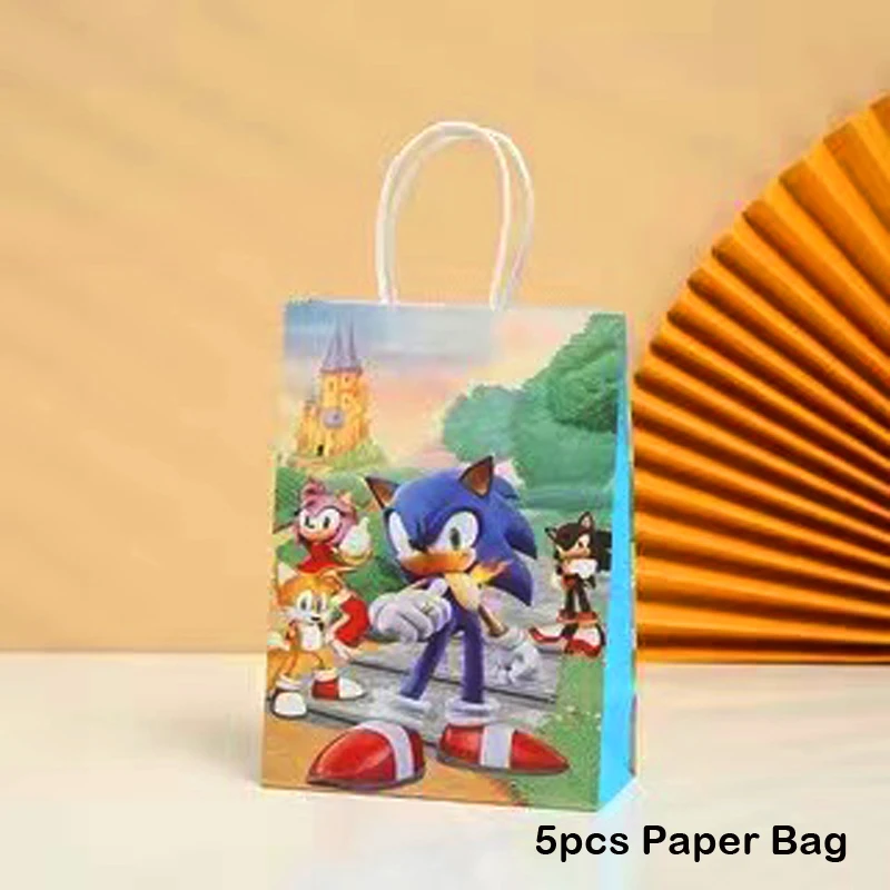 Magrise-bolsa de papel Sonic para cumplea&ntilde;os, 5 uds., bolsa de regalo para fiestas, decoraci&oacute;n para Baby Shower, adornos fiestas, 21x15x8cm-2