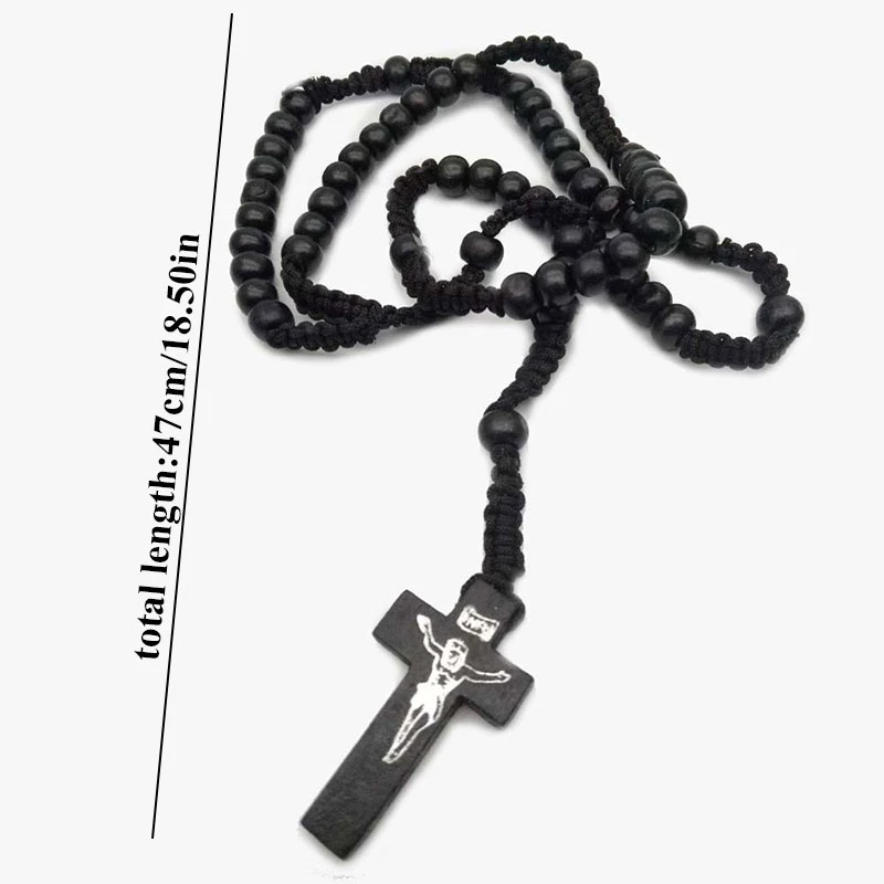 

Christian Catholic Wooden Cross Virgin Holy Christ Pendant Necklace For Men Women Rosary Handmade Necklace Prayer Beaded Jewelry