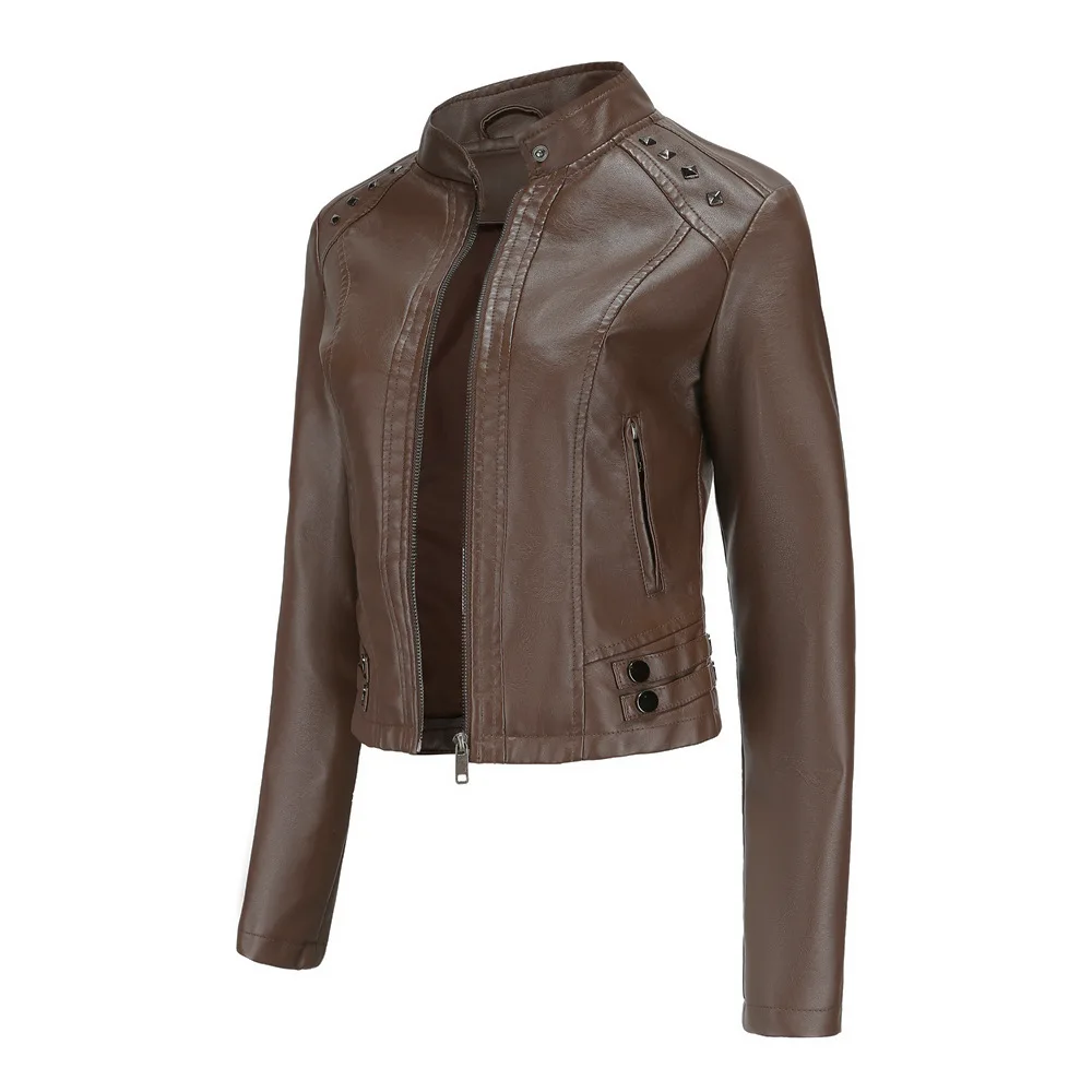 2021 Spring Autumn Lapel Faux Leather Jacket Women Green PU Coat Simplicity Loose Jackets Office Lady Outwear with Belt