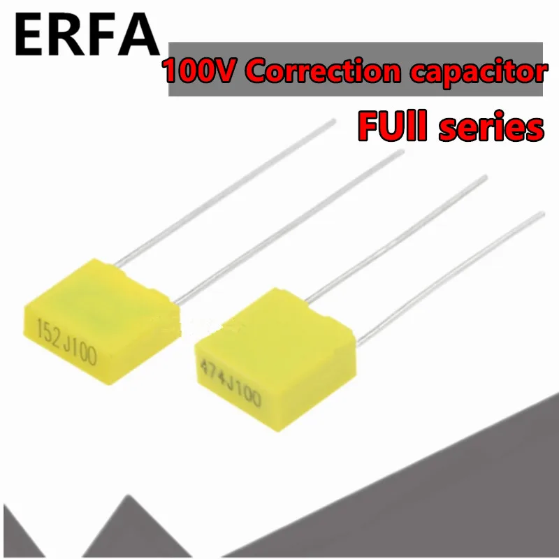 

20 шт., корректирующий конденсатор 100 в, фотопластиковая пленка 100 В, 1 нФ ~ 0,47 НФ, 0,1 НФ, НФ, 10 нФ, 47 НФ, 22 НФ, 1 нФ, мкФ, мкФ