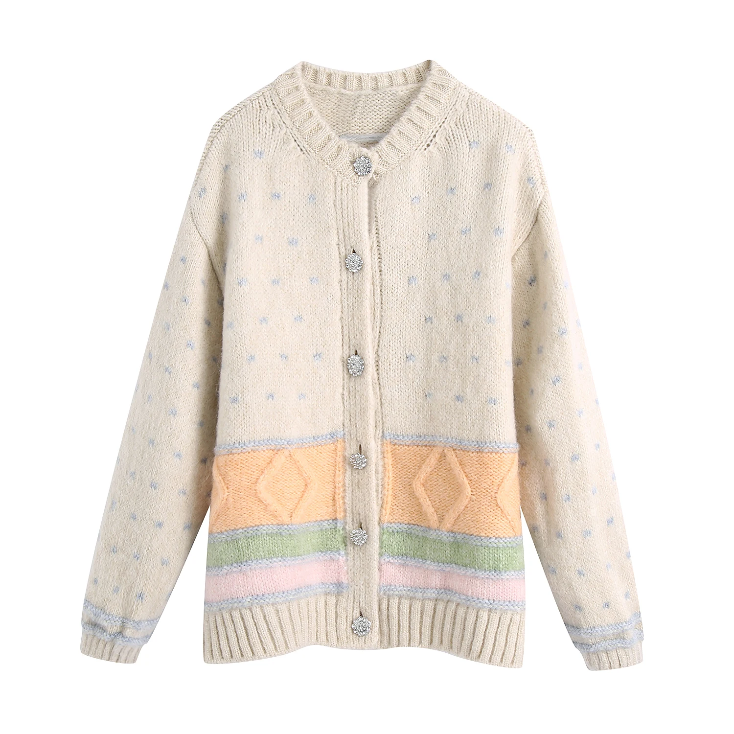 

Women's 2020 Fall/Winter Fashion Sweater Costume Jewelry Button Flower Cardigan Long Sleeve Loose Warm Retro Knitted Cardigan