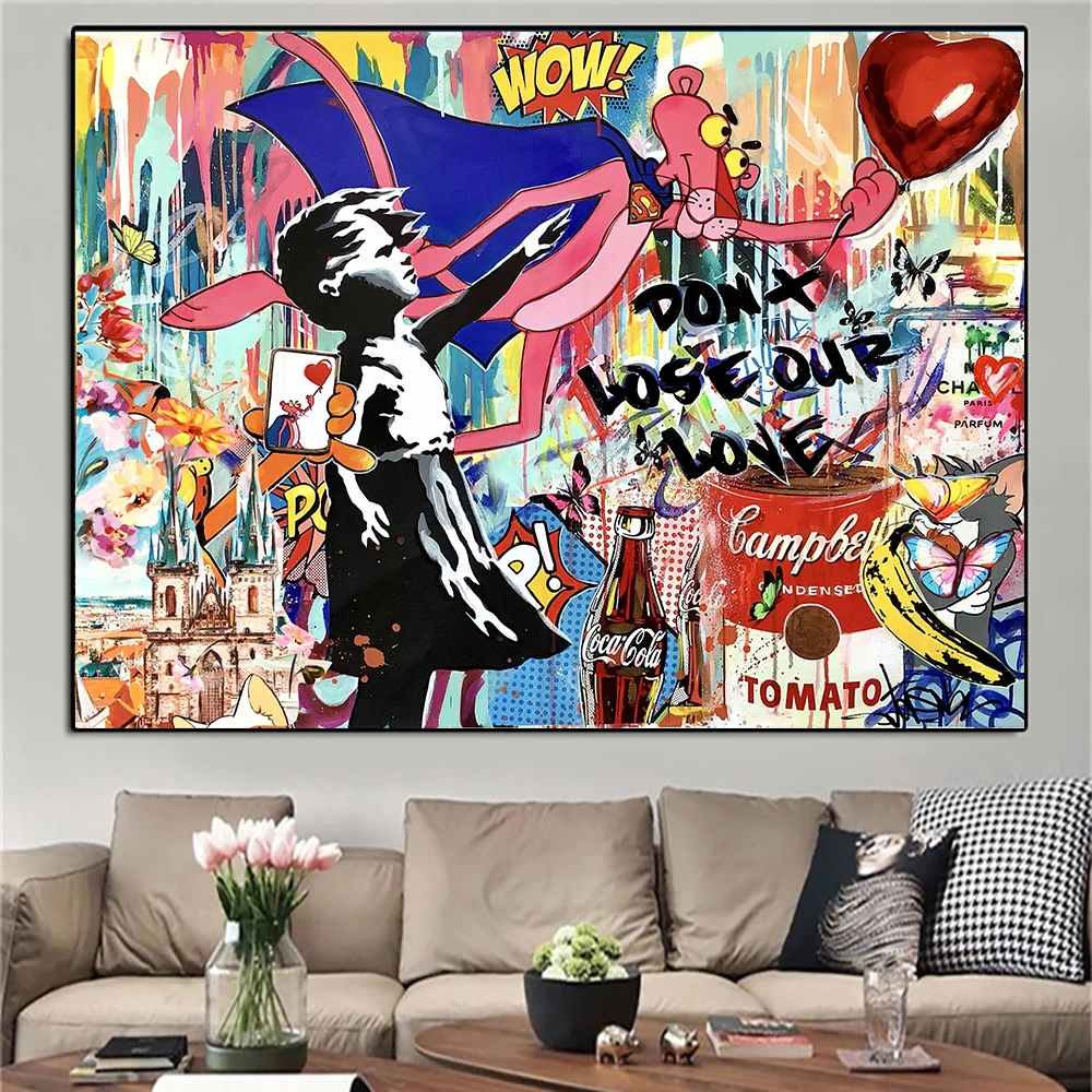 

Canvas Painting Pop Art Don't Lose Love Graffiti Pink Panther Poster Print On Canvas Wall Picture Living Room Home Decoration