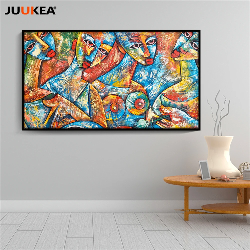 Oil Painting Canvas Abstract Ethnic Women Smile Print Poster Home Decor Wall Picture Sitting Room Cuadros free shippng | Дом и сад