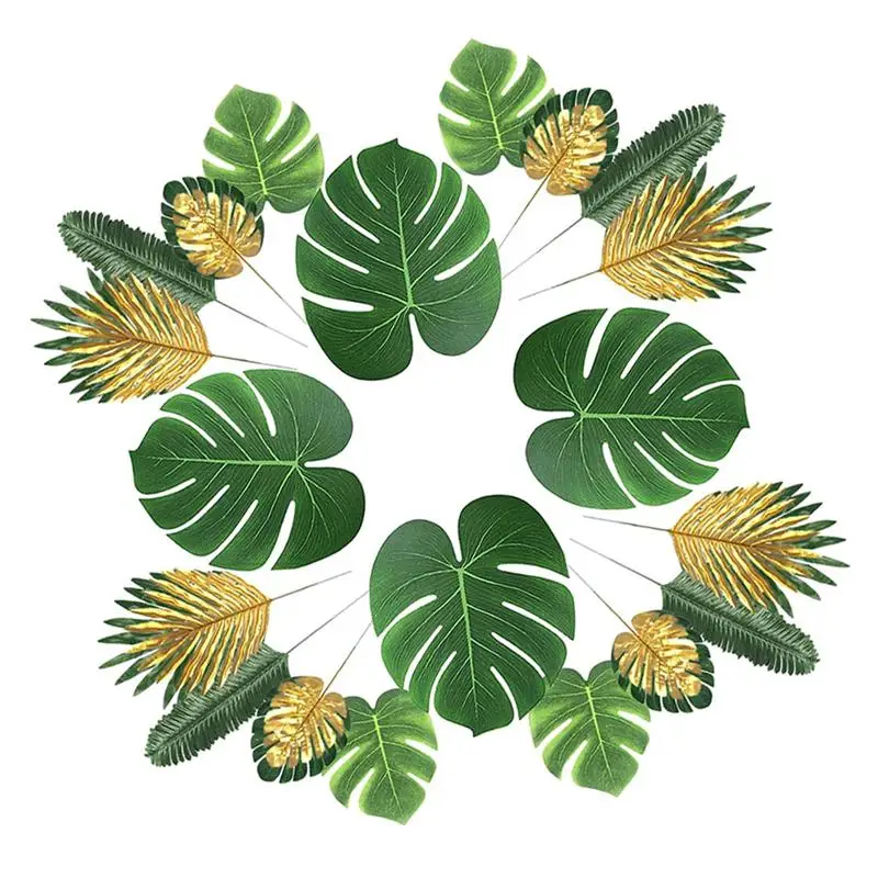 

66PCS Simulation Palm Leaves Tropical Plant Leaves Hawaii Party Decors (Green)