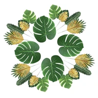 66pcs simulation palm leaves tropical plant leaves hawaii party decors green