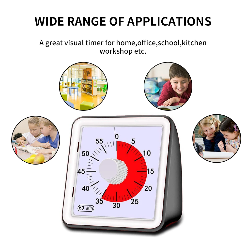 

1 Pc 60 Minutes Visual Analog Timer Silent Countdown Clock Time Management Tool For Kids Adults Safe Durable With English Manual