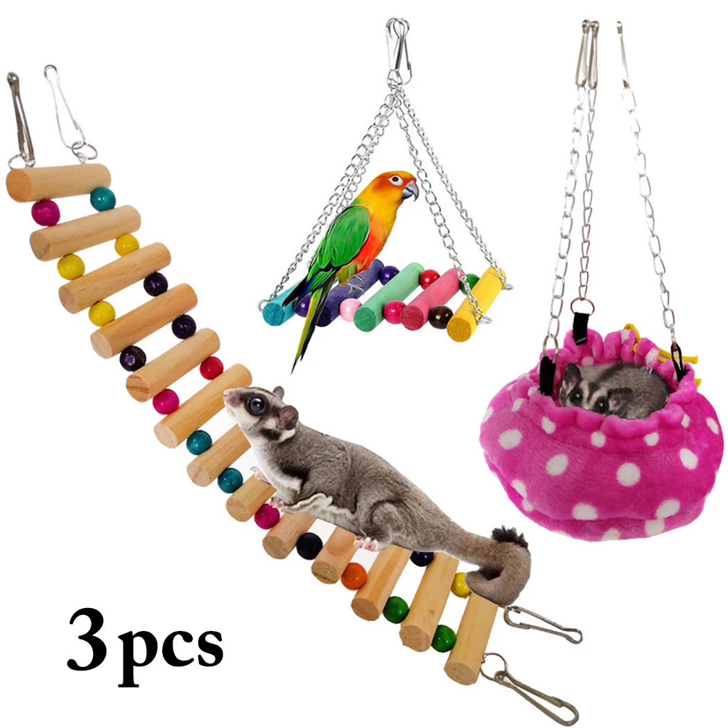 Забавная птица 3 шт. креативная лестница для птиц с качели и гамаком попугая