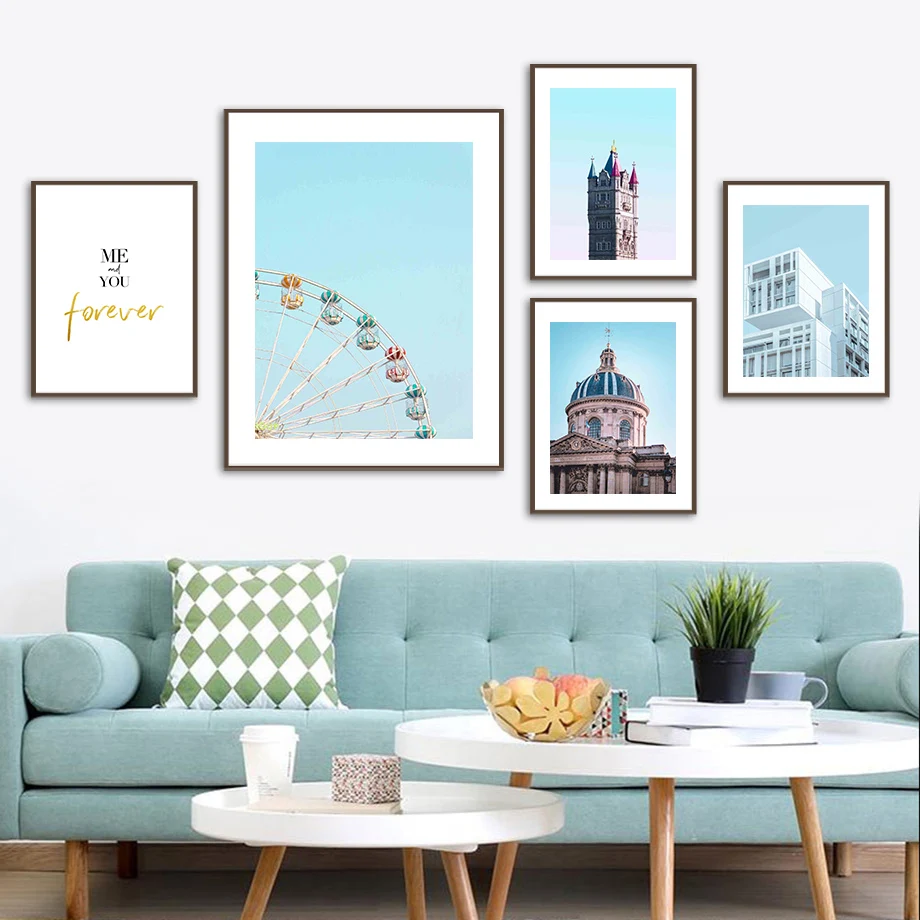 Картина на холсте с изображением колеса обозрения в Лондоне Париже Мадриде