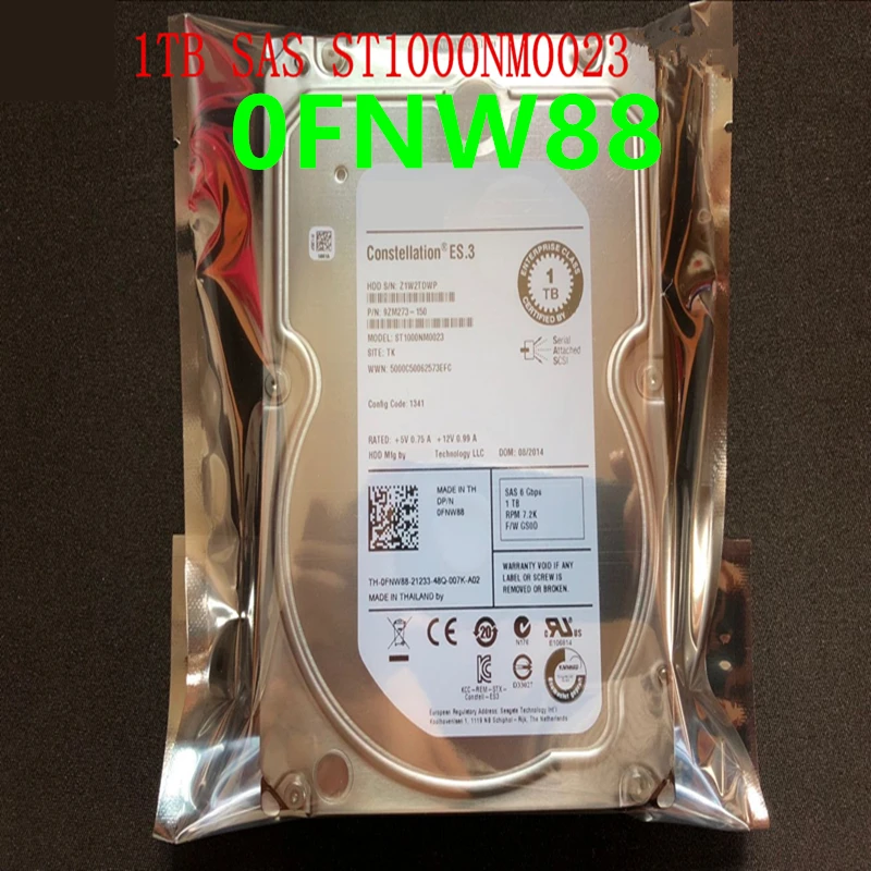 

Original New HDD For Dell 1TB 3.5" SAS 6 Gb/S 64MB 7200RPM For Internal HDD For Server HDD For 0FNW88 ST1000NM0023