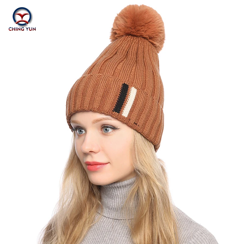 Зимние шапки CHINGYUN для женщин, модная женская вязаная шапочка, двухполюсная, плотная, шерстяная, украшенная помпоном, теплая шапка для улицы