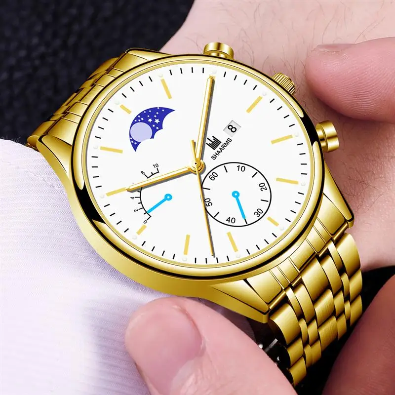 Часы наручные SHAARMS 2020 мужские спортивные кварцевые модные деловые с браслетом из