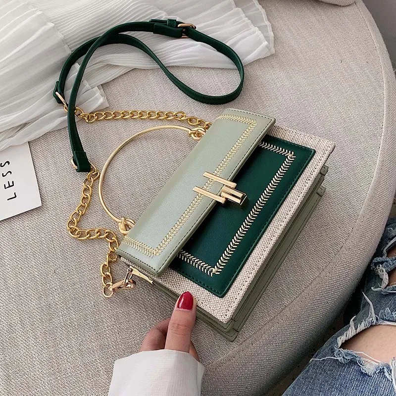 

SWDF 2022 сумки через плечо из искусственной кожи контрастных цветов для женщин сумки на цепочке с металлической ручкой сумка-мессенджер на пле...