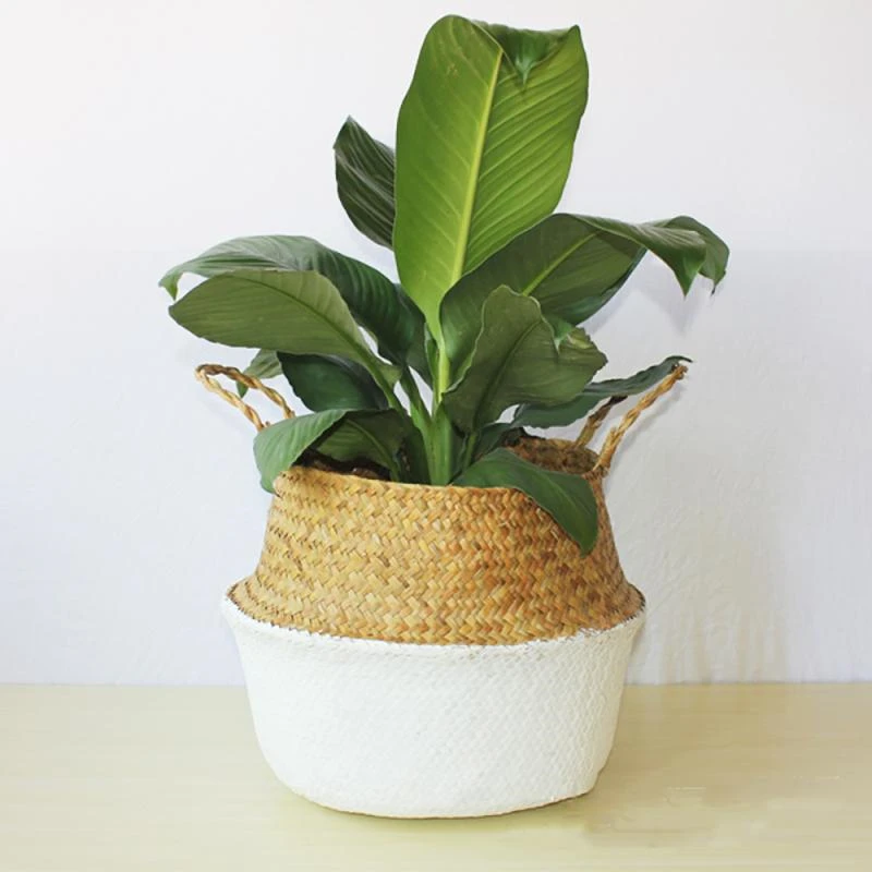 

Folding Laundry Basket Flower Pots Vase Rattan Straw Basket Home Garden Living Room Floor Plant Hanger Plant Pot Decoration