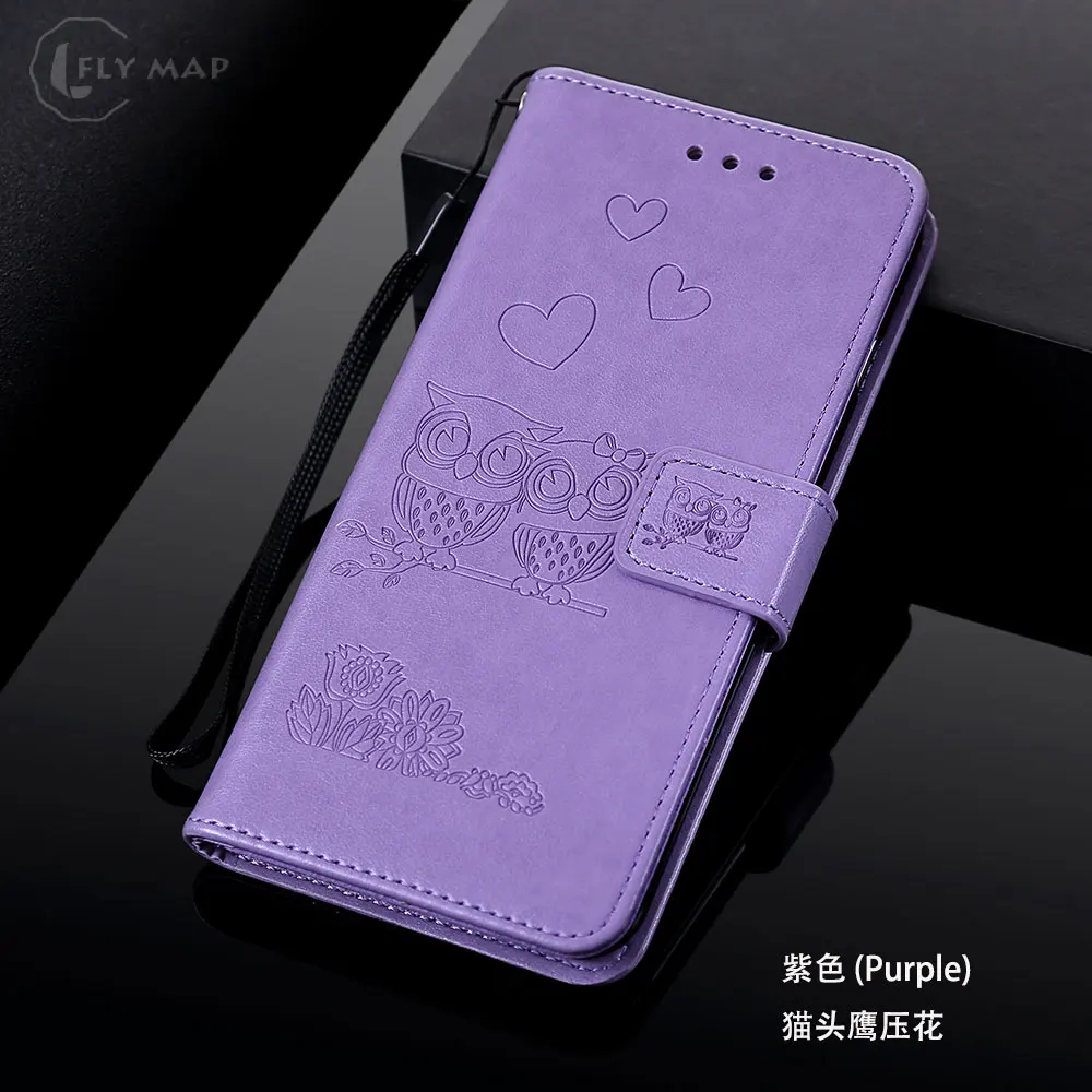Сова Флип кожаный чехол для huawei P9 Lite P9Lite vns-l31 Wallet Кошелек Чехол для телефона чехол для huawei P 9 Lite VNS L21 Emboss Capa - Цвет: Purple