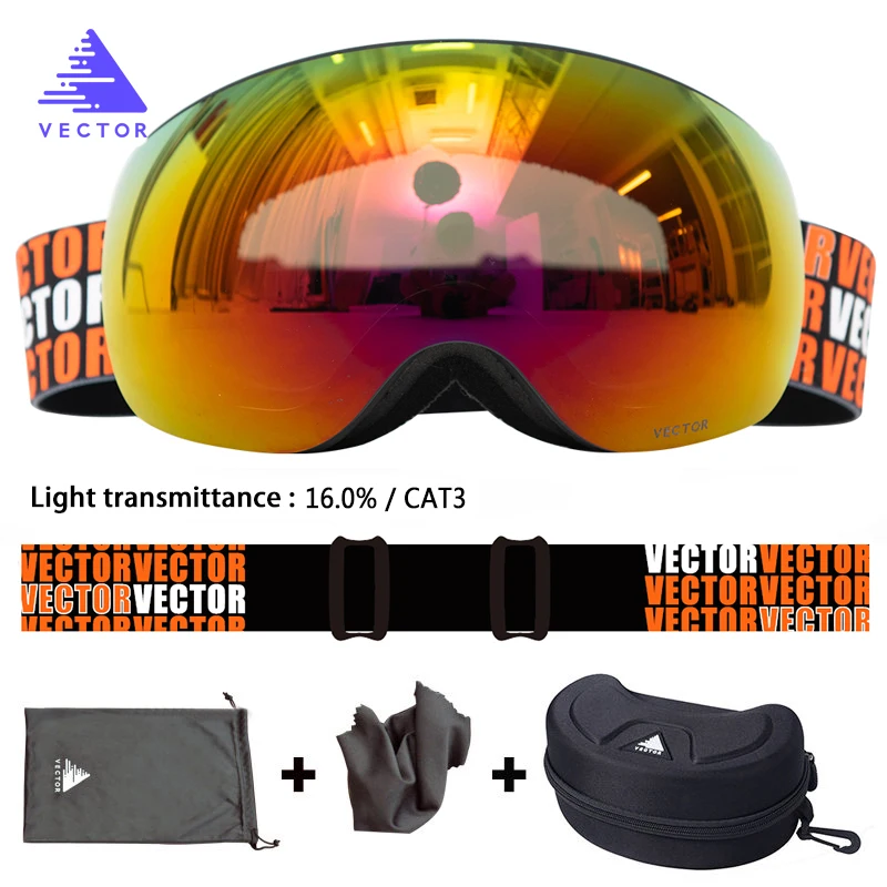 Color 9 n Case OTG очки для лыж и сноуборда для женщин и мужчин лыжный наглазник УФ 400 очки для защиты от снега взрослые двойные сферические зеркальные магнитные - Цвет: Color 9 n Case