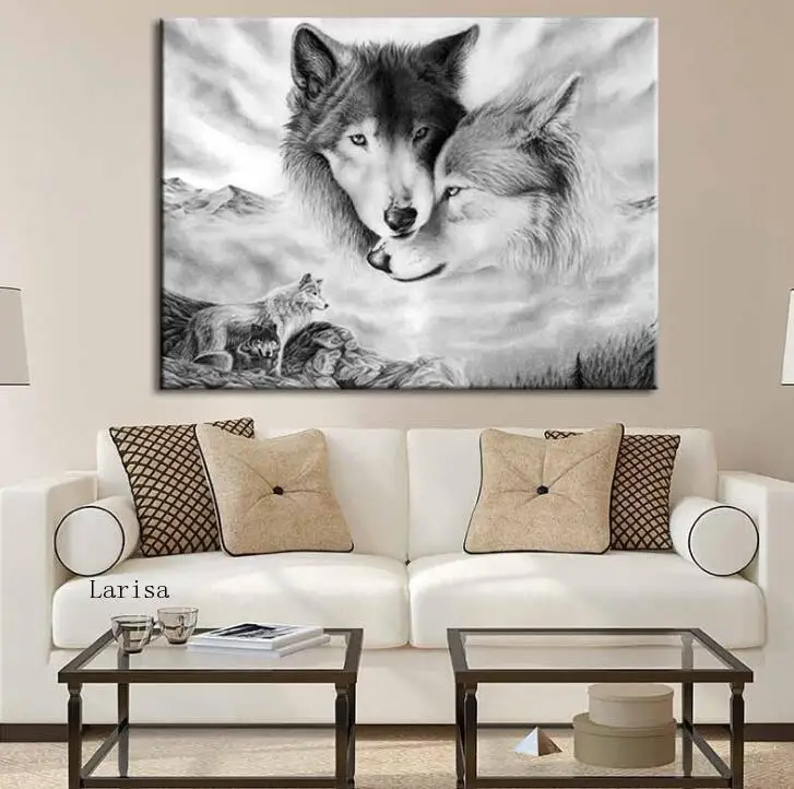 

Modern Wolf Canvas Painting Animal Poster Black and White Wall Art Home Decoration Modular Pictures for Living Room No Frame