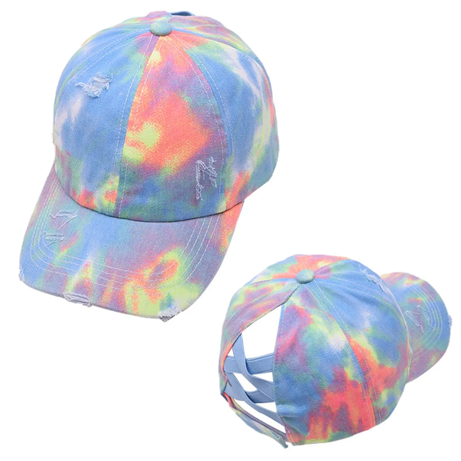 

1pc Fashion Unisex Men Women Tie-dyed Sun Hat Adjustable Baseball Cap Hip Hop Hat Ponytail Messy Bun Caps Cotton Summer Mesh Hat