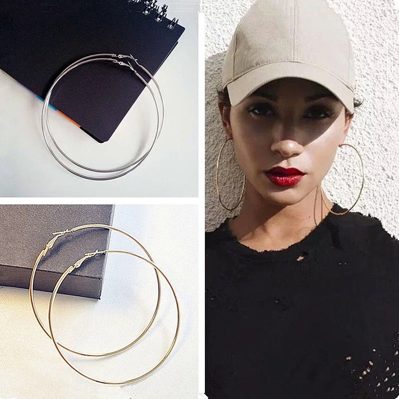 

EKUSTYEE Brand 4 Size Big Hoop Earring for Women Jewelry Mother Gold Color Fashion Jewelry Bijoux Accessory Birthday Brincos