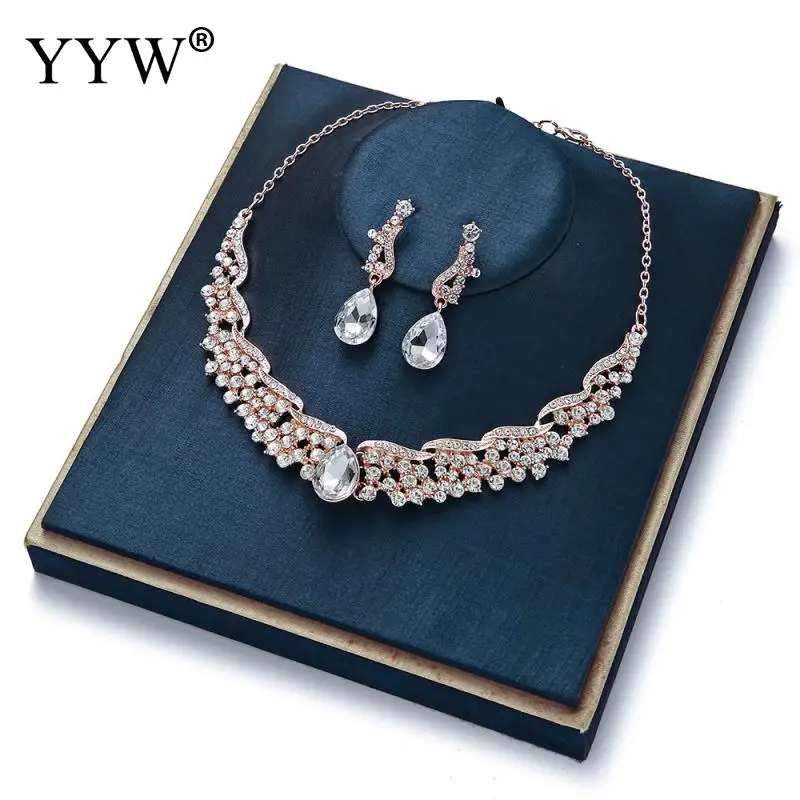 Винтажные стразы набор украшений для женщин розовое золото белые роскошные