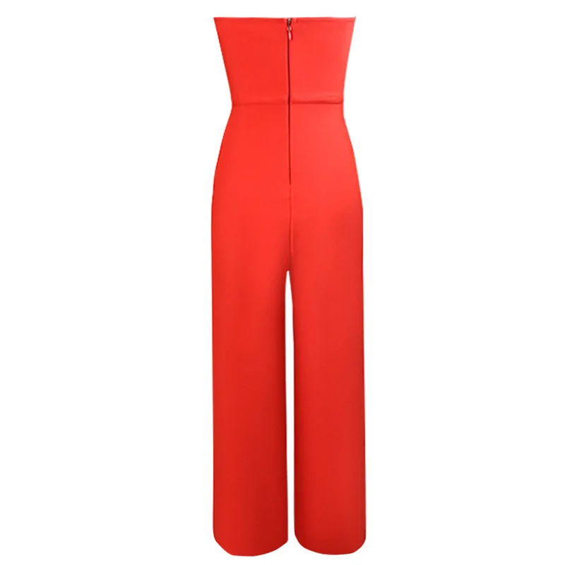

2021 Women's New Arrival Bandage Jumpsuit Sexy Slim Side Split Hip Wrap Tube Top Jumpsuit Red Black Sleeveless Backless Pants